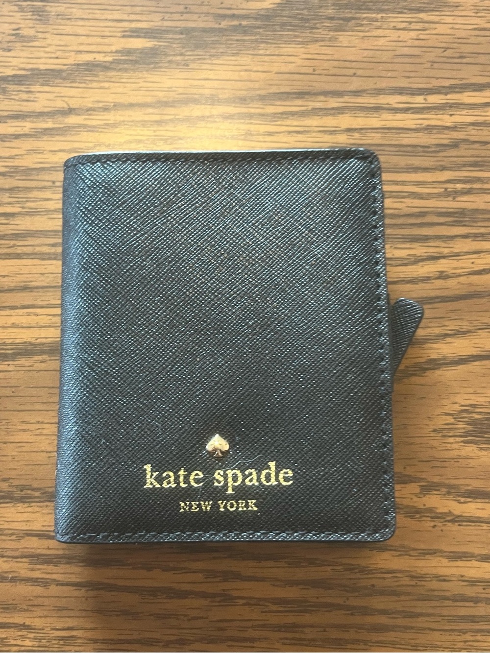 Kate Spade Mini Black Leather Bifold Wallet with Gold Hardware